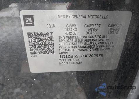 2018 Chevrolet Malibu 1Ls из США, поврежденный, VIN 1G1ZB5ST0JF202978